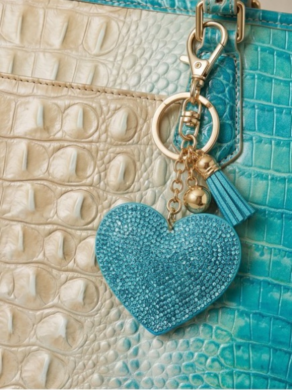 Brahmin Teal to Cream Ombre Croc-Embossed Tote with Dust bag and incert - Picture 13 of 15